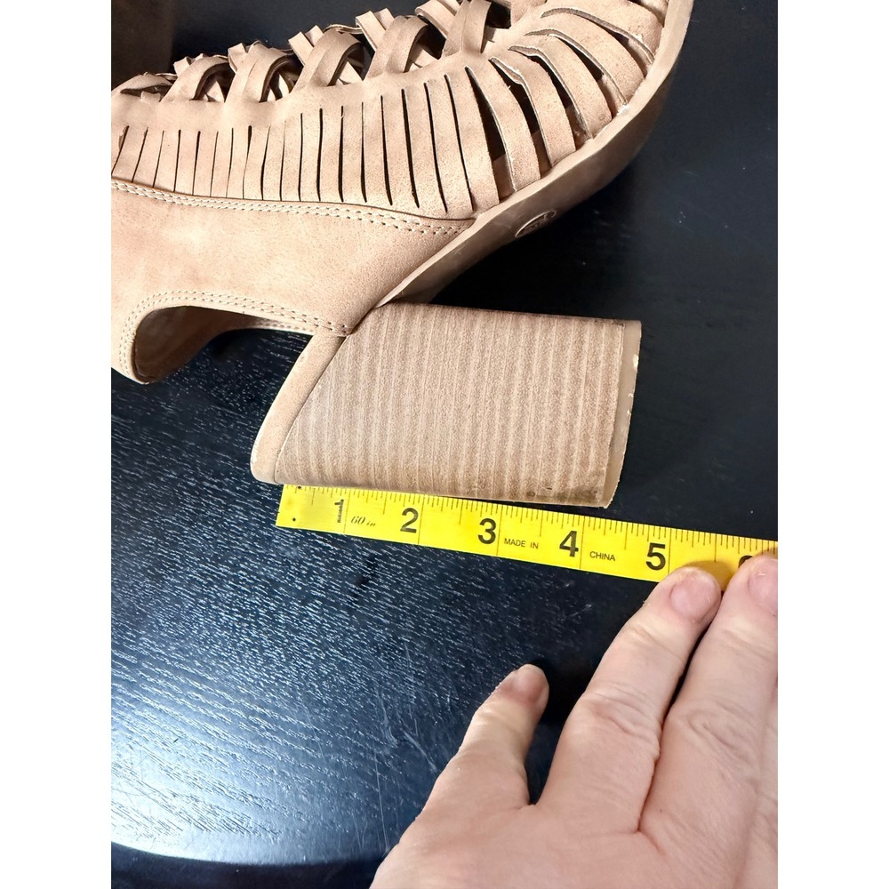 DV Dolce Vita Tan Faux Suede Woven Cage Block Heel Sandals Open Toe Booties 7.5 - Picture 7 of 10